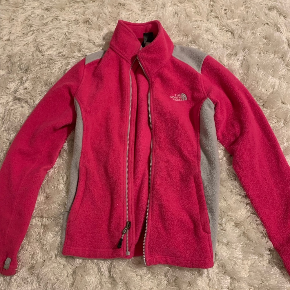 Pink and Grey North Face Fleece Jacket